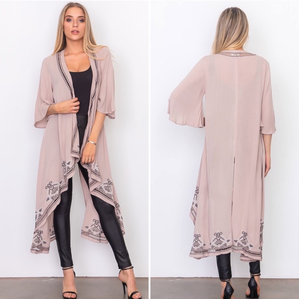 Last One Small Taupe Crochet Long Kimono